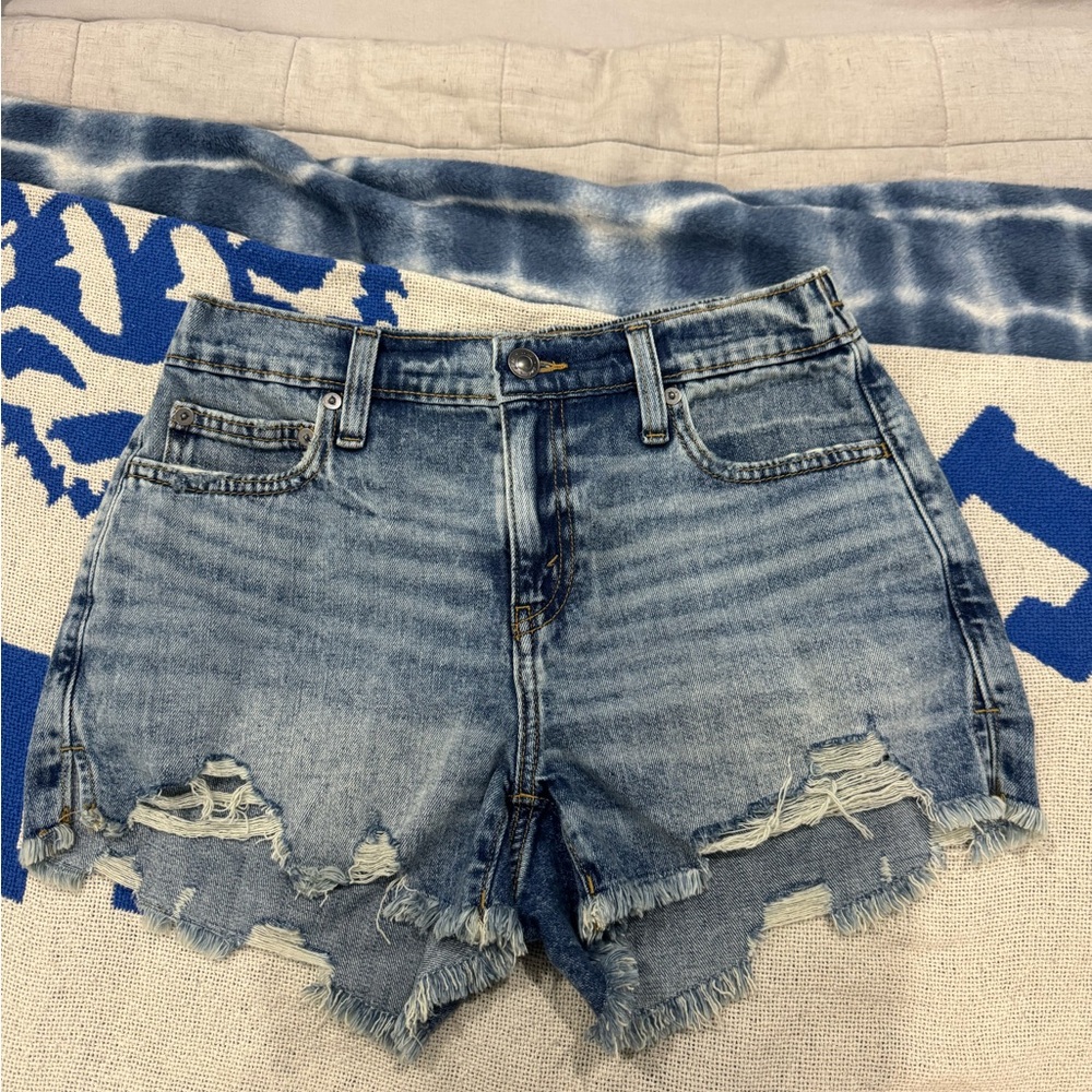 Aerie Blue Distressed Jean Shorts